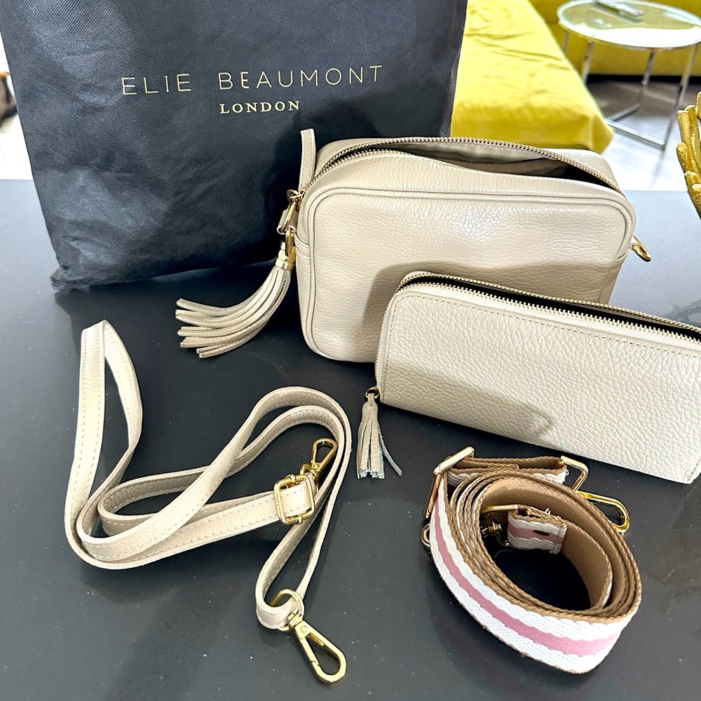 Elie Beaumont crossbody with 2 straps and matching wallet and dust bag.